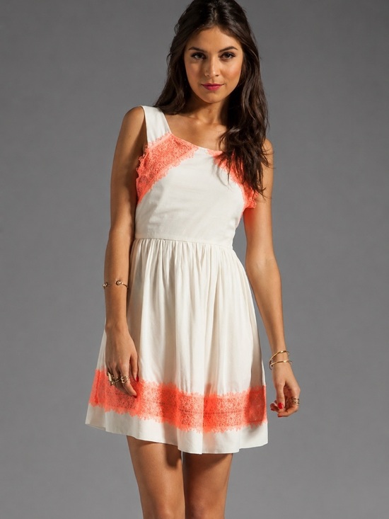 Free People Dresses & Skirts - Free People White Mini Dress with Coral Lace Accents